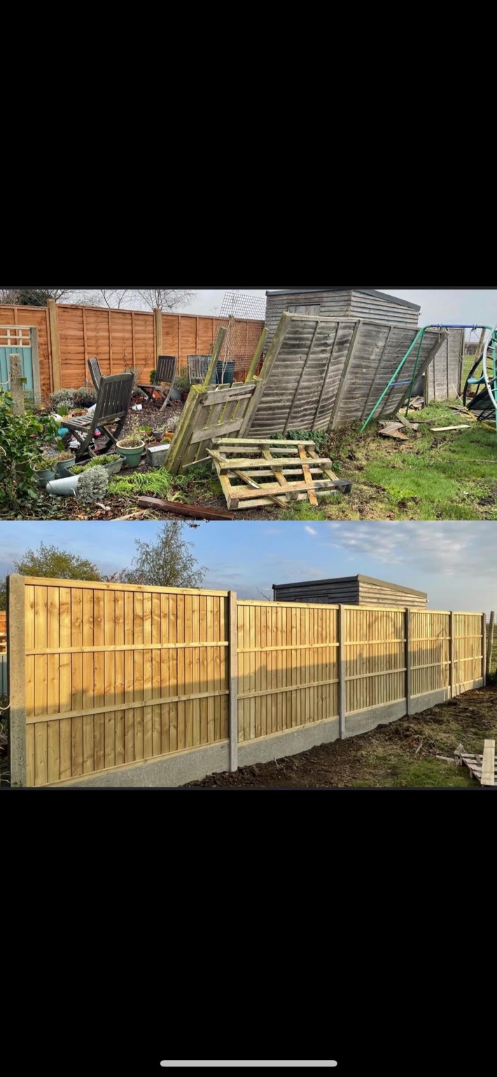 Before and after closeboard fencing installation